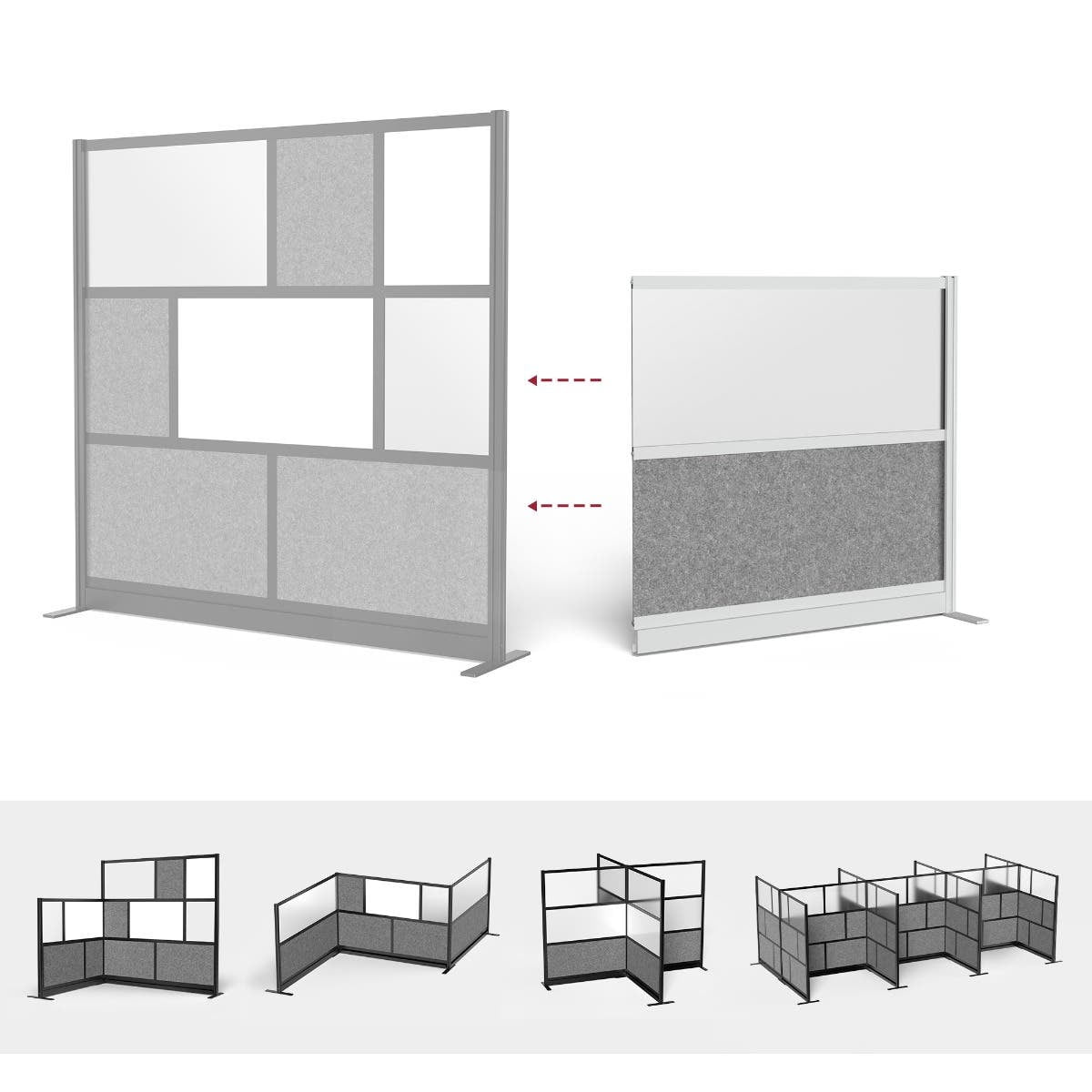 Luxor Expanse Modular Wall Room Divider System - Silver Frame - 53" x 48" Wide Panel Add-On Wall