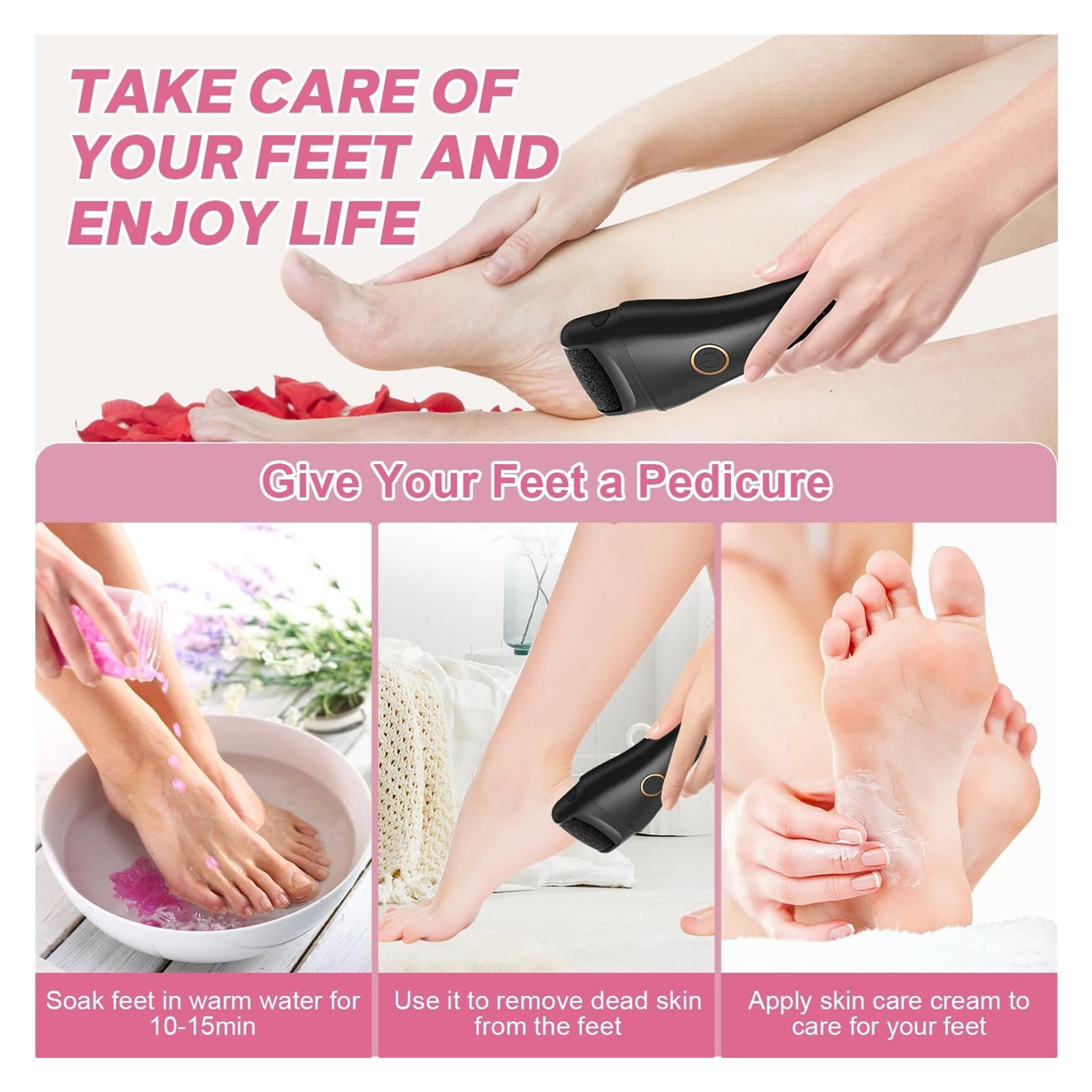Electric Foot File - Callus Remover for Feet, Adjustable 3 Speed Foot Callus Remover with 16 in 1 Pedicure Tools Professional Foot Care, to Remove Dead Skin and Calluses Hard Skin Dry Cracks (Black)
