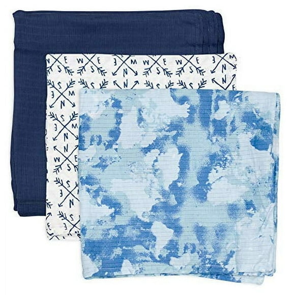 HonestBaby 3-Pack Organic Cotton Swaddle Blankets Watercolor World One Size