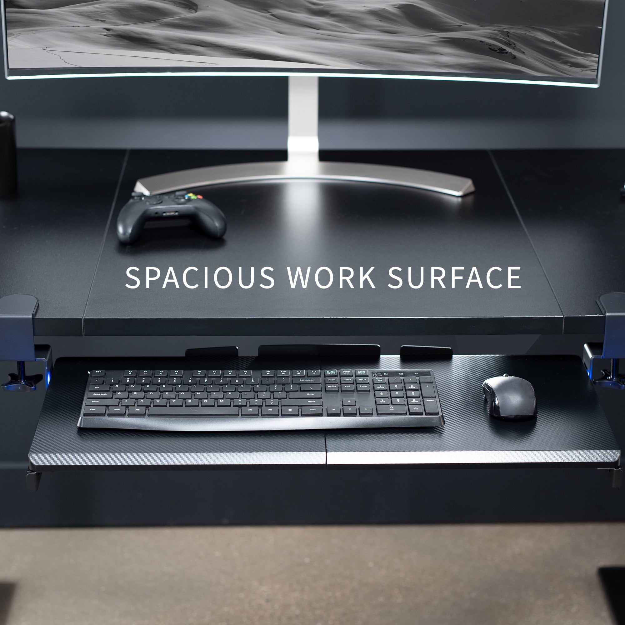 VIVO Black Clamp-on Under Desk Gaming Split Keyboard Tray with RGB Lights