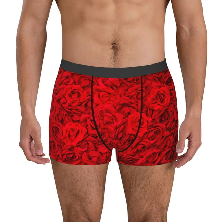 Kll Red Rose Men'S Cotton Boxer Briefs Underwear-X-Large