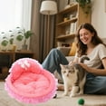 thumbnail image 3 of Pink Dog Bed Washable Princess Cat Couch Soft Plush Pet Sofa Nest Mat Snuggle Kitten Puppy Cave Beds Cute Cozy Kitten Doggy Kennel Cushion Small Medium Dogs Cats Sleeping Pad, 3 of 6