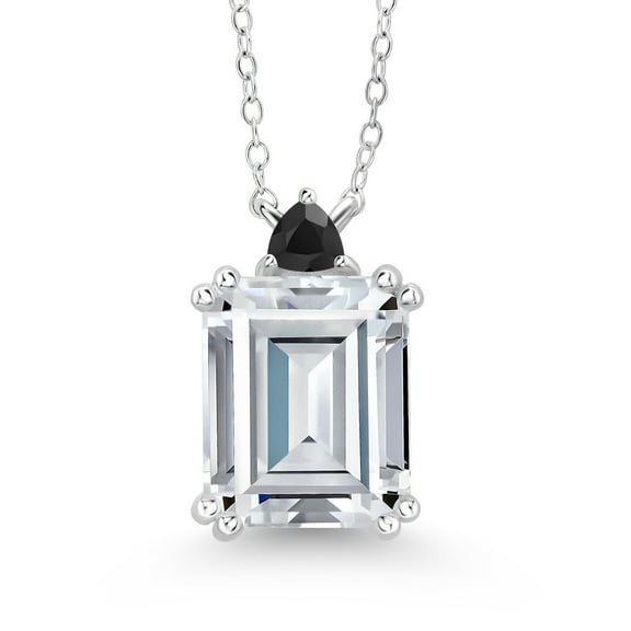 Gem Stone King 925 Sterling Silver Black Onyx Necklace Set with Moissanite (7.50 Cttw)