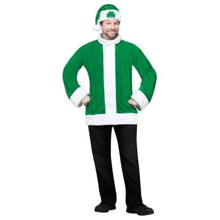 2-Piece Irish Santa O'Claus Plush Green Christmas Costume - Adult One ...