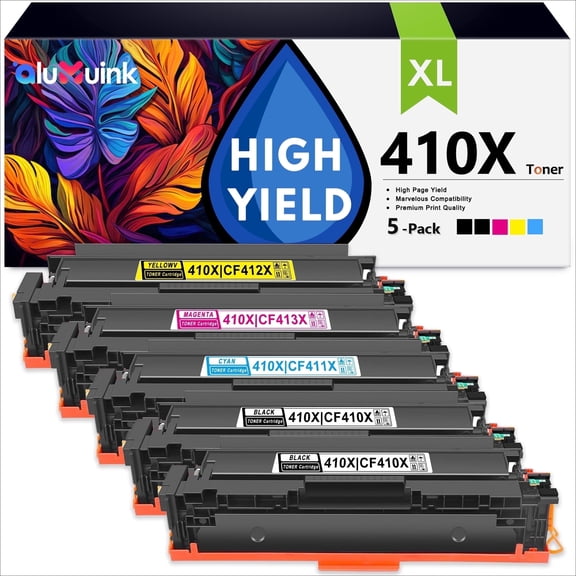 410X Toner Cartridge 5 Pack Compatible for 410X CF410X CF411X CF413X CF412X For Color Laser Pro M452 Series, Color Laser Pro MFP M377, M477 Series Printers | 2Black, 1Cyan, 1Magenta, 1Yellow