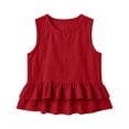 thumbnail image 4 of Inverlee Crewneck Ruffle Hem Linen Tank Tops for Women Sleeveless Casual Loose Fit Blouses Summer Beach Basic Shirts Red S, 4 of 8