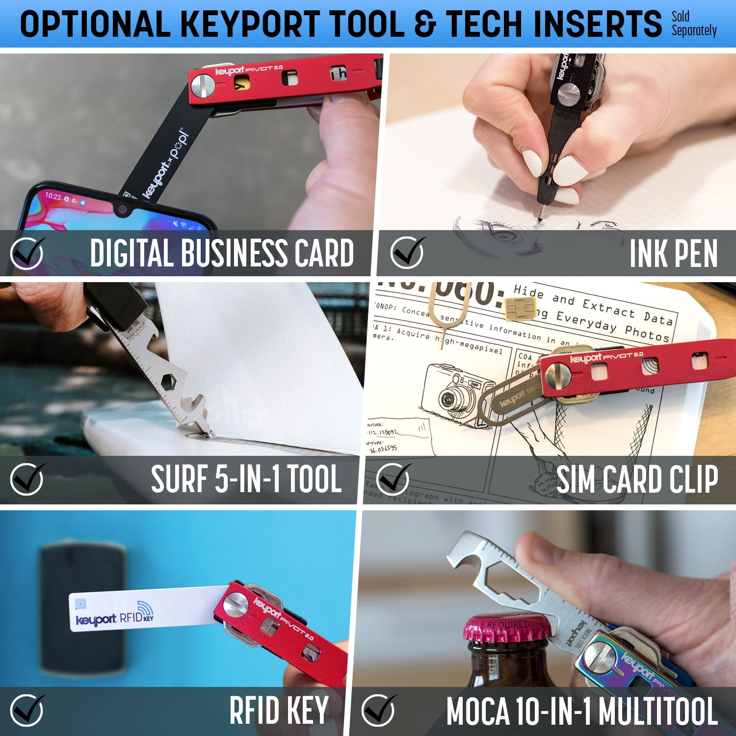 Keyport Pivot 2.0 Key Organizer Keychain (Iridescent Stainless Steel) - Keys + Pocket Tools + Lost & Found All-in-One