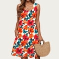 thumbnail image 5 of Women's Dresses Summer Women Casual Loose Summer Printed Dress Sleeveless V-neck Top/shirt Set F Multicolor XL, 5 of 6