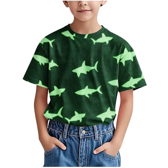 Virmaxy (18M-10Y) Boys Girls Cute Printed Shirt Toddler Baby Round Collar Short Sleeve Casual Tops Summer Loose Casual Trendy Pullover Shirt Green-1 18 Months