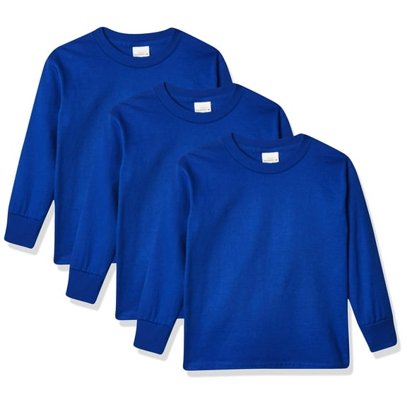 Hanes Boys' Big Tagless Long Sleeve Tee Pack of 3, Deep Royal, XS