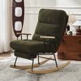 thumbnail image 2 of High Back Rocking Chair, Teddy Fabric Nursery Glider Rocker with Adjustable Back and Retractable Footrest, Modern Rocking Accent Chair Nursery Chair for Living Room, Bedroom, Green, 2 of 9