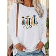 thumbnail image 3 of Women'S Casual Long Sleeve T-Shirt with Colorful Cat Graphic, Crew Neck, 100%COTTON Top, Medium Stretch, Regular Fit, Spring/Fall Pullovers, 3 of 9