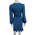 thumbnail image 4 of Women's Long-Sleeved Fashion Temperament Round Neck Bubble Sleeve Wrap Hip Splicing Wooden Ear Edge Dress, 4 of 8