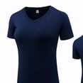 thumbnail image 4 of Womens Tops Under $10 Women's Short Sleeve Yoga Workout Shirts V Neck Quick Dry Lightweight Stretch Athletic Tops for Running Gym Tees Navy XL, 4 of 6