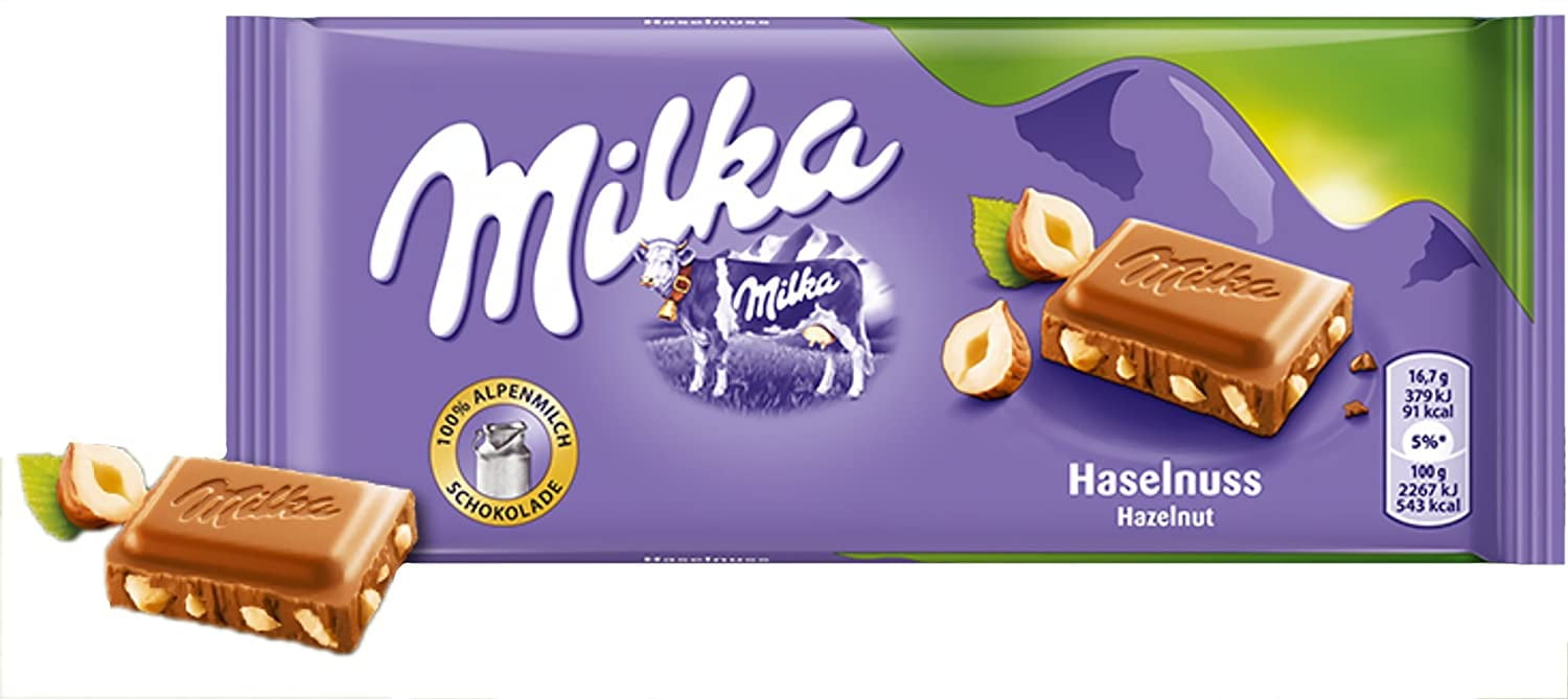 Milka Hazelnut Chocolate Bar Candy Original German Chocolate 100g/3
