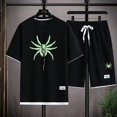thumbnail image 3 of Conjunto deportivo informal de marca de moda de verano para hombre con pantalones cortos holgados de manga corta y cuello redondo, conjunto de dos piezas con diseño de gofre, conjunto de versión corea, 3 of 5