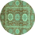 thumbnail image 1 of Ahgly Company Machine Washable Indoor Round Abstract Turquoise Blue Modern Area Rugs, 4' Round, 1 of 4