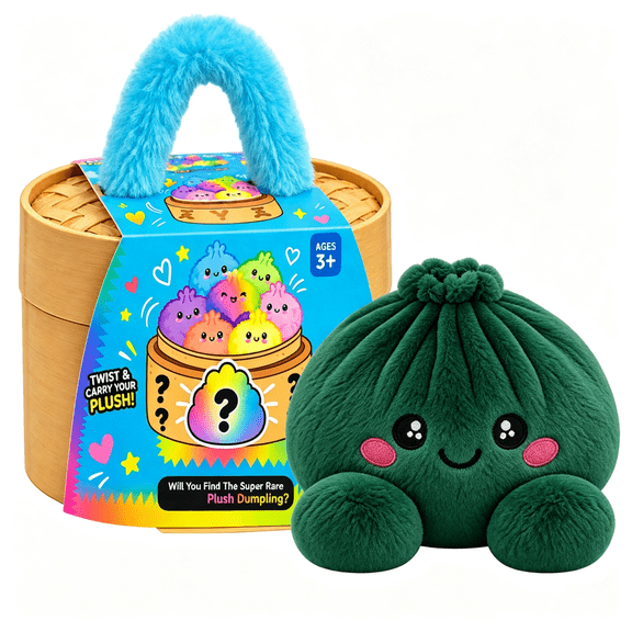 Mystery Plush Dumpling Squishy- 6 Inch Plush Dumpling Blind Box Toy, Bamboo Steamer Fuzzy Stuffed Bun Plushie, Cute Sensory Stress Relief Gifts for Kids Teens Girls