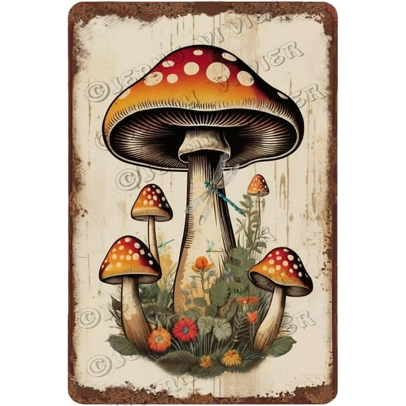 Zomyto Mushroom Vintage Metal Sign Wall Art 12x8 Inch Retro Aluminum Sign Hippie Room Decor Rustic Farmhouse Decor for Bedroom Living Room Bathroom Kid Room Nursery Wall Decor