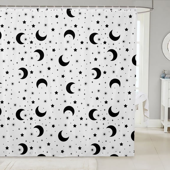 Manfei Lovely Black Moon Shower Curtain 72Wx72L,Sprinkle Stars Print Bathroom Curtain