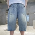 thumbnail image 6 of mgoYE Boy Star Patchwork Denim Shorts Mid Rise Casual Loose Summer Streetwear Baggy Jeans Jorts(Blue,5-6 Years), 6 of 6