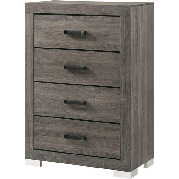 Kings Brand Furniture Edmond 4 Wood Drawer Chest Dresser for Bedroom - Tall & Modern Storage Organizer (Grey/Black)