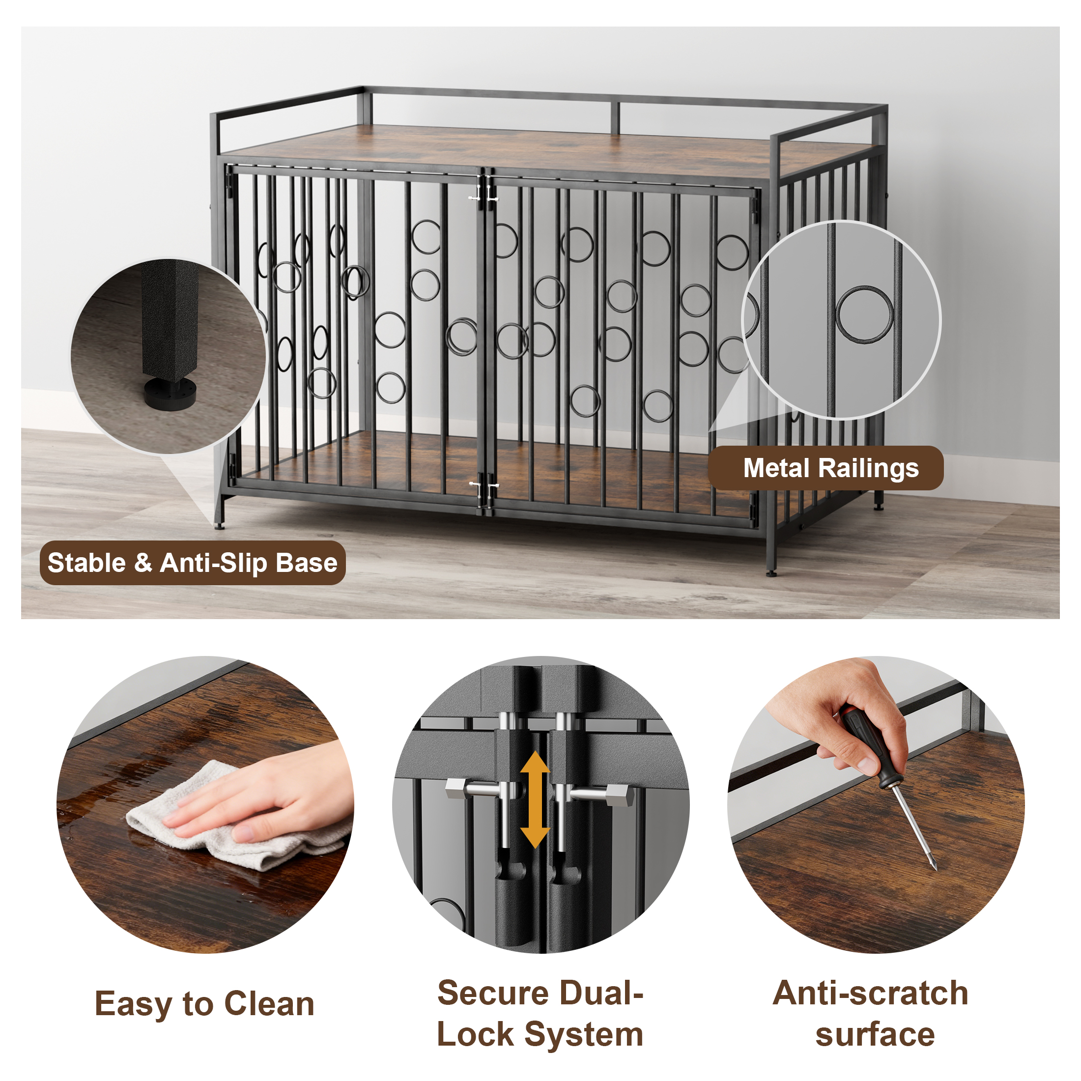 TIME RAY Dog Crate Furniture for Medium Dog with Double-Doors , Dog Kennel Indoor Decorative Pet House Dog Cage Table, Brown