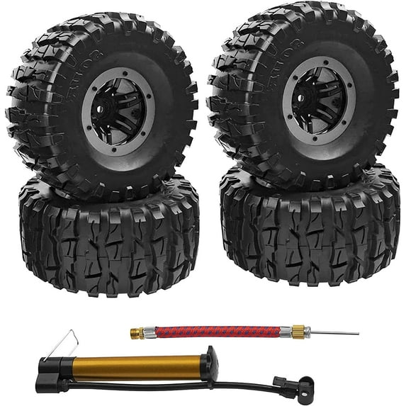 LINLIN RC Air Pneumatic Tyre, 2.2 Inch Rubber Inflatable Tires 135mm and Plastic Beadlock Wheel Rim Set for 1/10 RC Rock Crawler Truck Parts for Traxxas Axial SCX10 Tamiya CC01 TF2 D90
