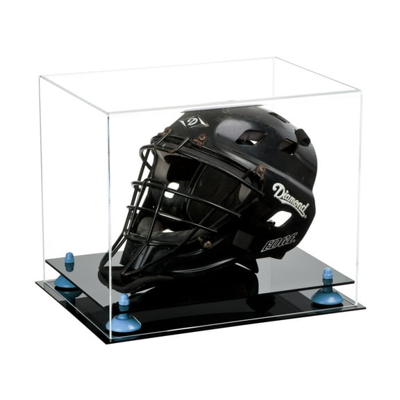 Better Display Cases Deluxe Clear Acrylic Catchers Helmet Display Case with Blue Risers (A002-BLR)