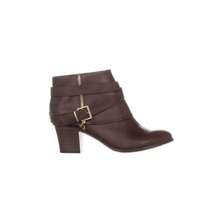 

THALIA SODI Womens Brown Cushioned Comfort Strappy Buckle Accent Zipper Accent Tully Round Toe Block Heel Zip-Up Booties 6.5 M