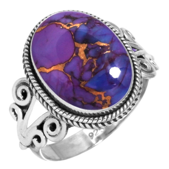 925 Silver Ring For Women - Girls Copper Purple Turquoise Stone Silver Ring Size 11 Fashion Silver Ring Size 11 Gift For Women On Anniversary 925 Silver Jewelry With Gemstone