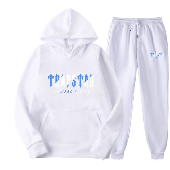 2023 Nouveau Chandail à Capuchon en Molleton Bleu à Imprimé de Lettres TRAPSTAR pour Hommes, Ensemble Tendance pour Hommes