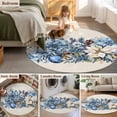thumbnail image 5 of Large Round Rug 8Ft Washable Non-Slip, Blue Christmas Poinsettia Circle Area Rugs for Living Room Bedroom, Xmas Botanical Balls Snowflake Rustic Indoor Floor Mats Carpet Runner for Home Decor, 5 of 8