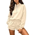 thumbnail image 6 of Norvella Womens Half Zip 2 Piece Shorts Set Long Sleeve Pullover Top Elastic Waist Bottoms With Pockets Matching Casual Sweatsuit, 6 of 8
