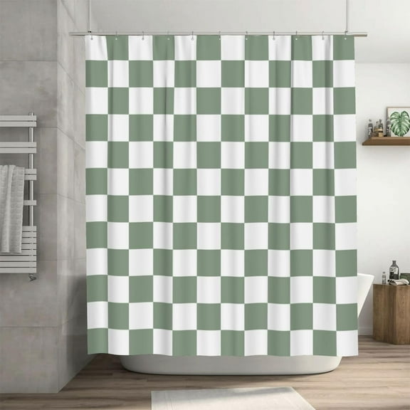 Checkered Shower Curtain, Sage Green Shower Curtains for Bathroom, Cute Retro Checkerboard Shower Curtain Vintage Aesthetic, Machine Washable Fabric Shower Curtain, 72''''x72''''