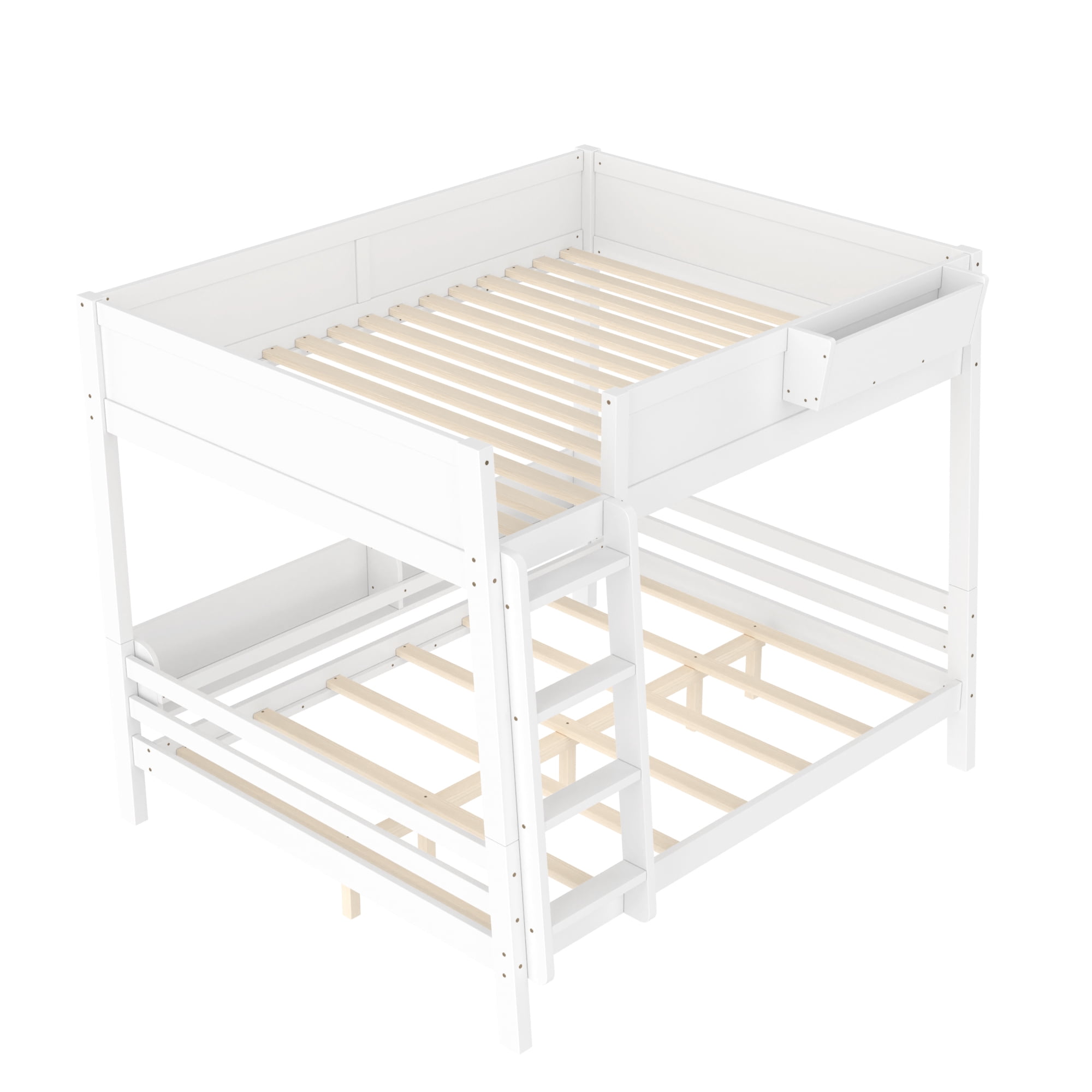 Mintazer Queen Over Queen Detachable Bunk Bed with Storage Shelf and Bookshelf, Modern Convertible Bunk Bed with Ladder and Guardrails for Bedroom Guest Room, White