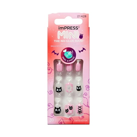 KISS imPRESS Mini Halloween Press On Nails for Kids, ‘Boo-Ya’, 20 Fake Nails