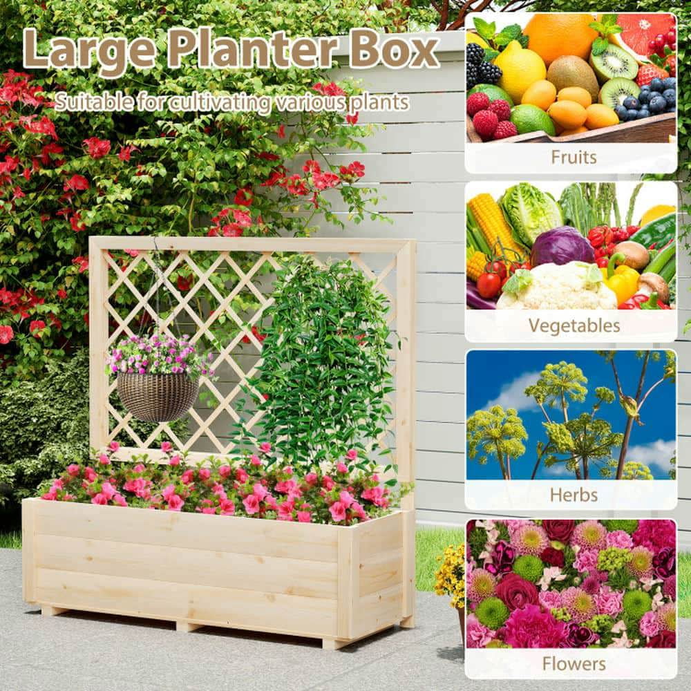 Demifill Raised Garden Bed with Lattice Trellis-L, Wooden Elevated Planter Box for Outdoor as Garden, Backyard, Porch, Brown