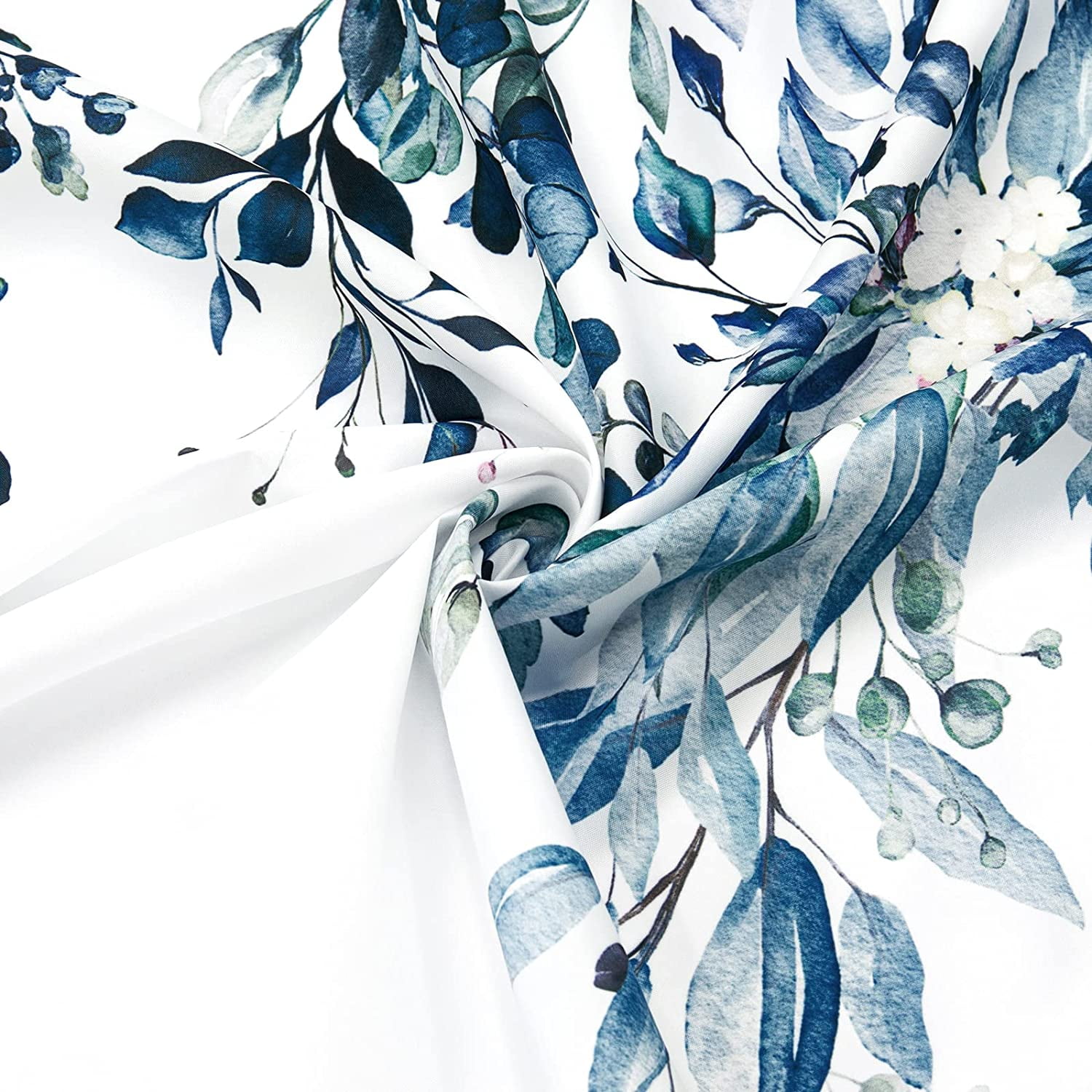 Extra Long Shower Curtain 72 x 84, Blue Floral Shower Curtain for Bathroom, Watercolor Plant Eucalyptus Leaves Fabric Shower Curtain Set with Hooks