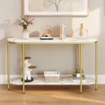 thumbnail image 2 of GZXS 2-Tier Console Table, 42.1" Oval Entryway Table with Open Shelf, Behind Couch Table with Faux Marble Top and Metal Frame for Living Room, Hallway, Easy Assembly, Gold, 2 of 6