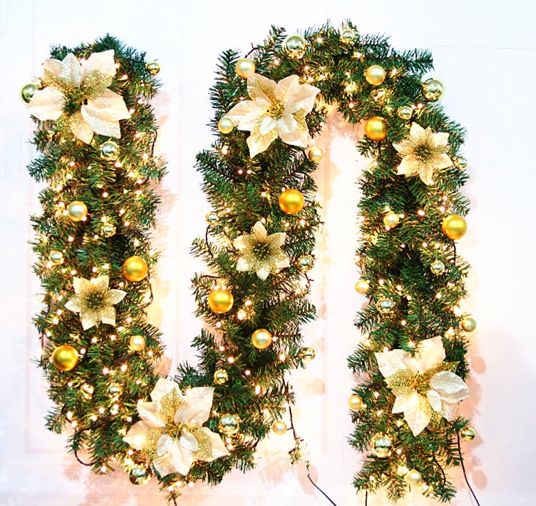 9ft Christmas Garland Decorations/Hanging Banner/Flowers Door Wall Party Decor 