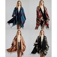 thumbnail image 2 of StylesILove Women Reversible Plaid Fringe Knitted Open Front Poncho Cape Oversized Cardigan Cozy Wrap Shawl for Fall and Winter (Red), 2 of 5