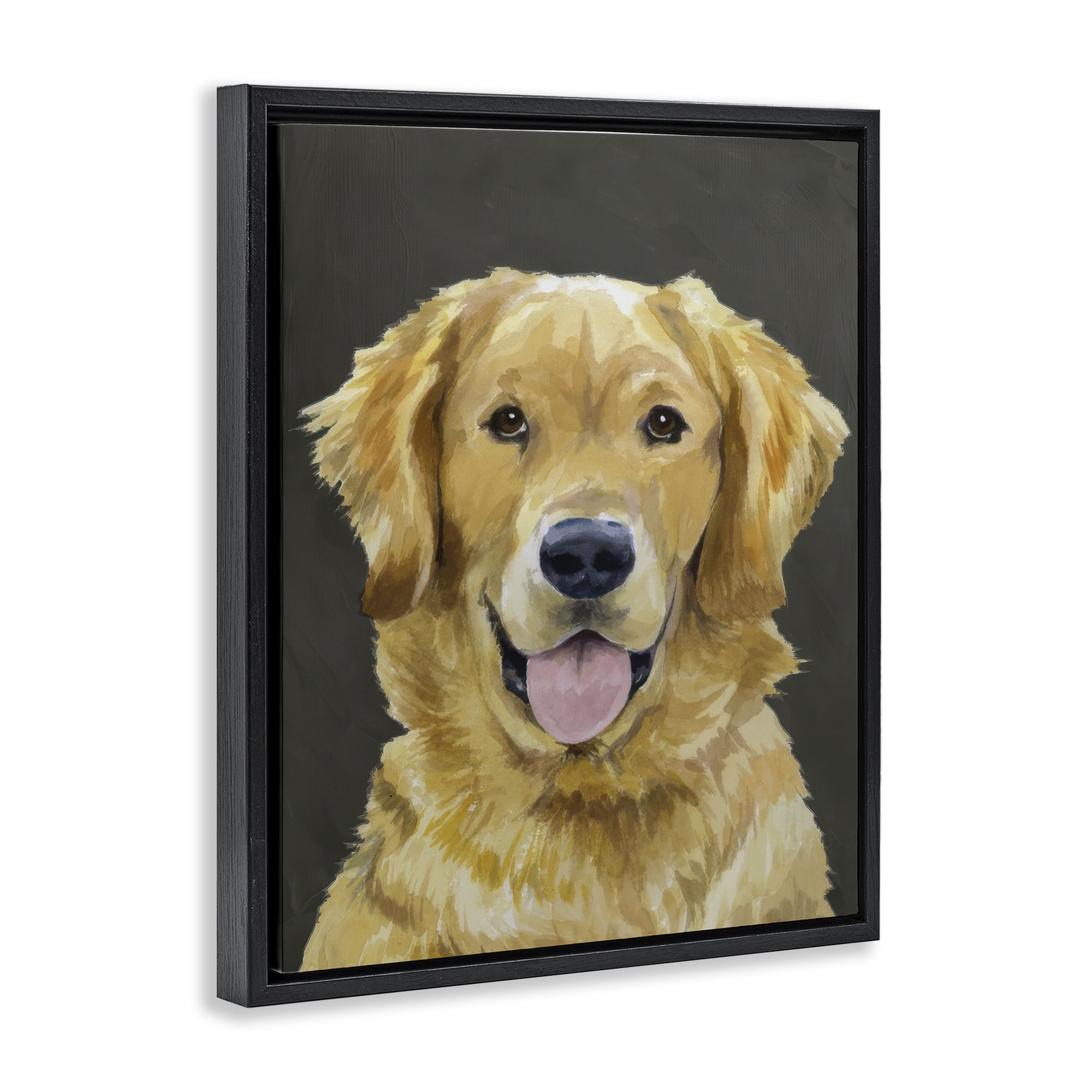 Stupell Industries Joyful Golden Retriever Portrait Black Framed Floater Canvas Wall Art, design by Lil' Rue