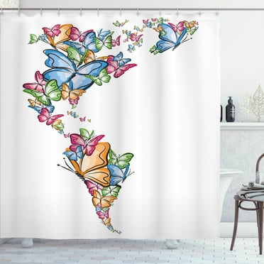 Ambesonne Colorful Shower Curtain, America World Love Map, 69"Wx70"L, Blue Pink Pale Orange