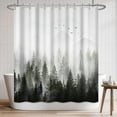 thumbnail image 2 of Green Misty Forest Shower Curtain, Rustic Shower Curtain Green Mountain Birds Tree Art Nature Woodland Summer Shower curtains for Bathroom Decorative Bath Curtains 72x72 Water Repellent Waffle Fabric, 2 of 6