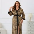 thumbnail image 4 of WTOBBY Plus Size Women's Nightwear Sexy Robe Long Sleeve Lightweight Kimono Belted Loungewear Cozy Home Cover Up Comfortable Sleepwear,Leopard Print 2XL, 4 of 5
