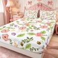 thumbnail image 3 of Manfei Cartoon Bee Fitted Sheet Queen 3-Piece,Rose Flowers Bedding,1 Fitted Sheet and 2 Pillowcases, 3 of 6
