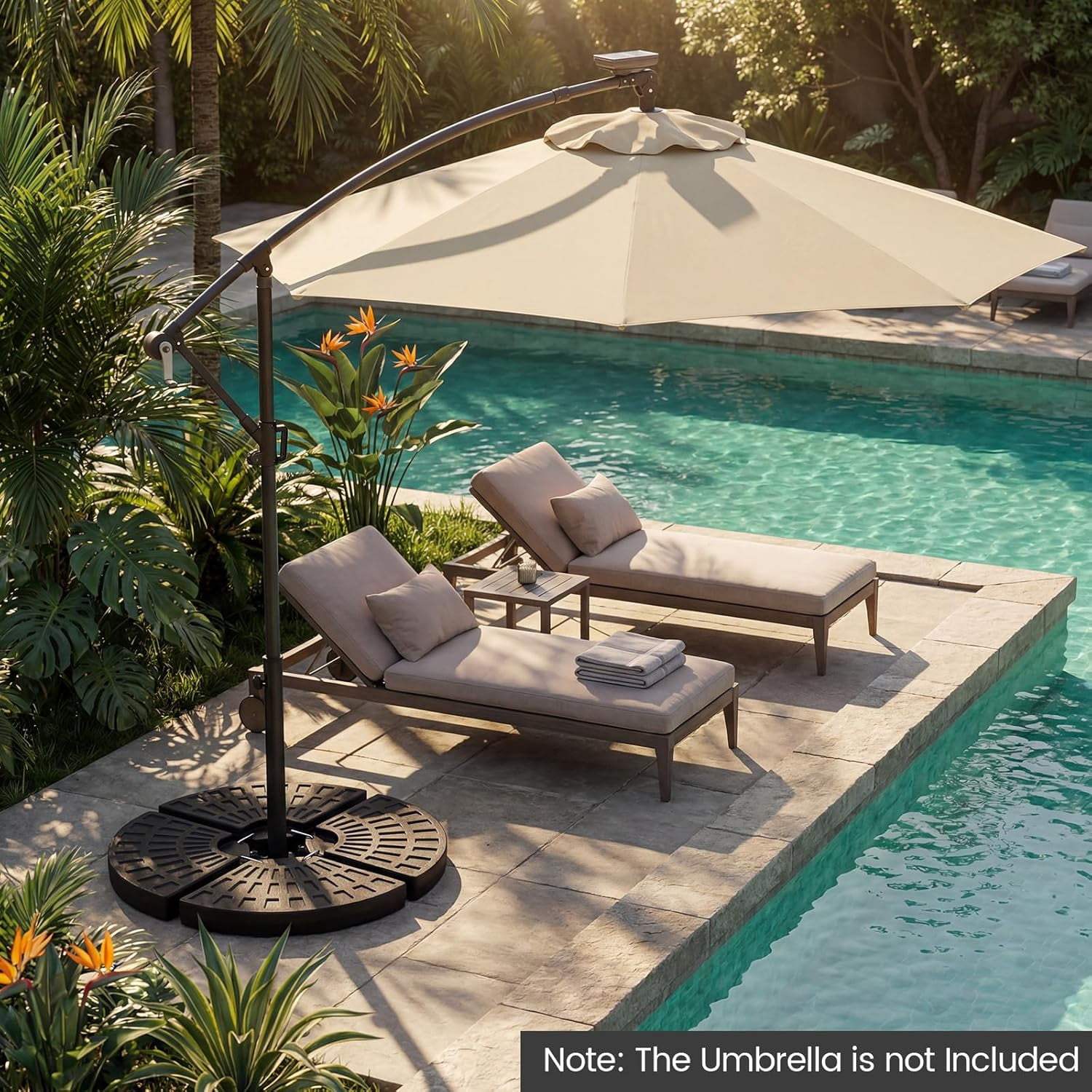 MorandiMal 184 lbs Offset Umbrella Base,4 PCS Cantilever Umbrella Weighted Base, Easy-Fill Spouts,4 Connecting Pins, Carry Handles,Water Sand Weight Fillable HDPE Umbrella Stand for Backyard Poolside