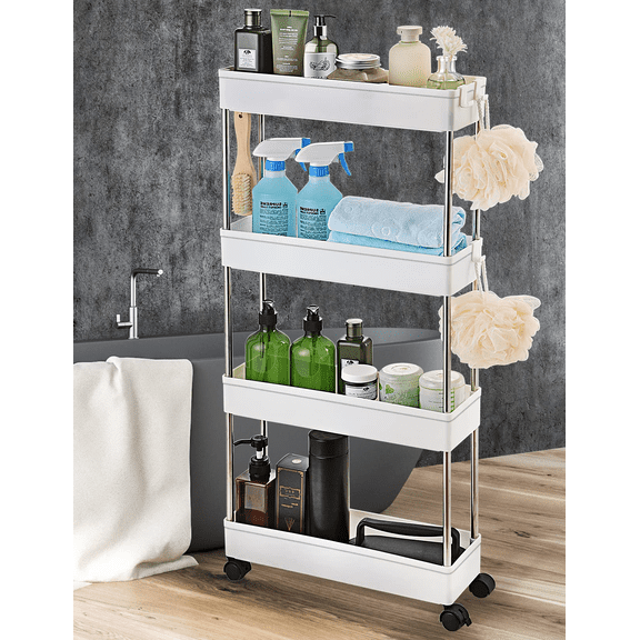 YIYI GUO Rolling Kitchen Storage Carts with Slim Storage, Stainless Steel white