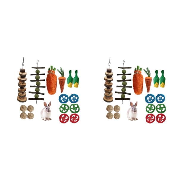 Greeniant Para espacios pequeños, juego de juguetes para masticar duraderos y elegantes para conejo, juguetes para masticar animales de Guinea, Juego de 16 piezas A 2piezas